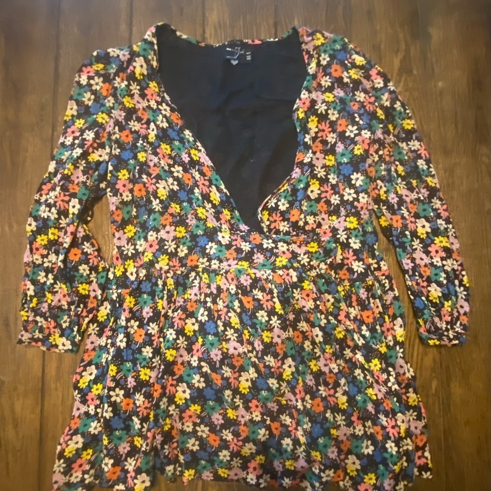 ASOS Design Floral Low Cut Long Sleeve Dress Size 12 B26